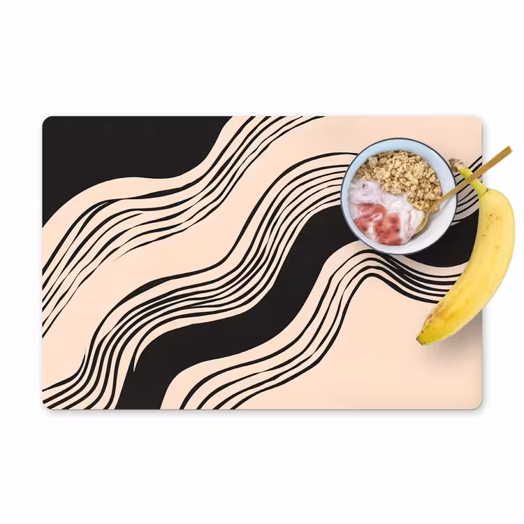 Placemat - 6 stuks - Golven - Zwart - Zandkleur — 1