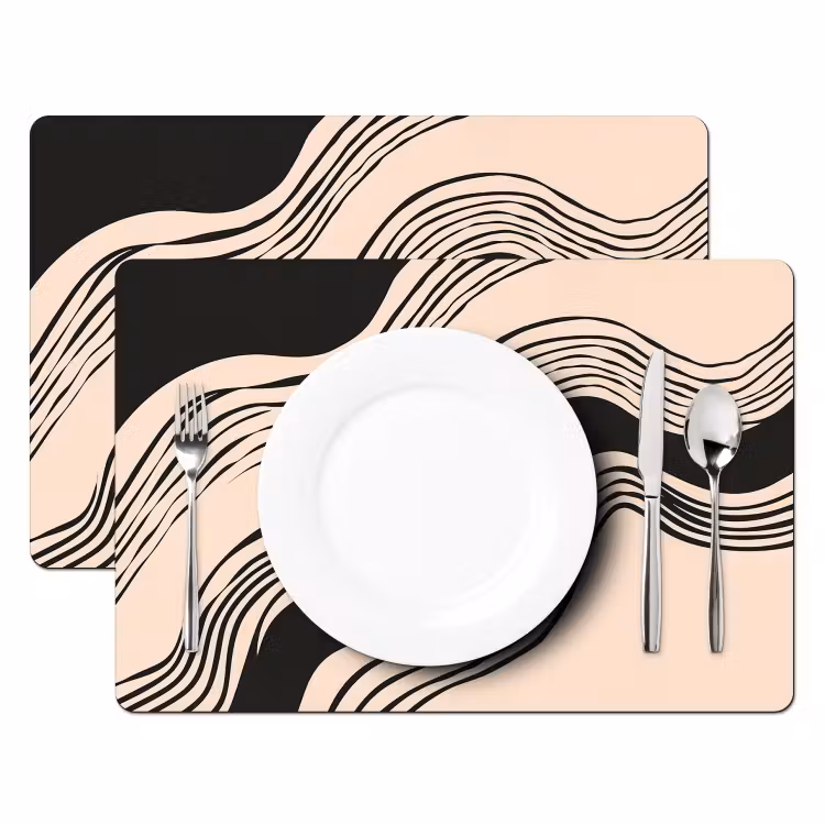 Placemat - 6 stuks - Golven - Zwart - Zandkleur — 2