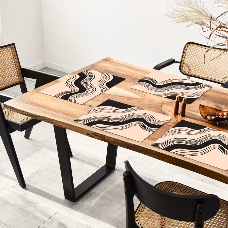 Placemat - 6 stuks - Golven - Zwart - Zandkleur — 5