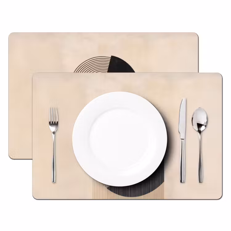 Placemat - 6 stuks - Grafisch gebogen motief - Beige — 2