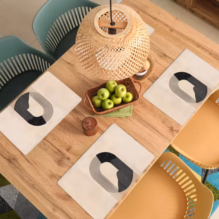 Placemat - 6 stuks - Grafisch gebogen motief - Beige — 6