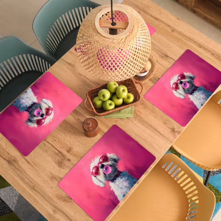 Placemat - 6 stuks - Pink - Hond - Bubbel — 6