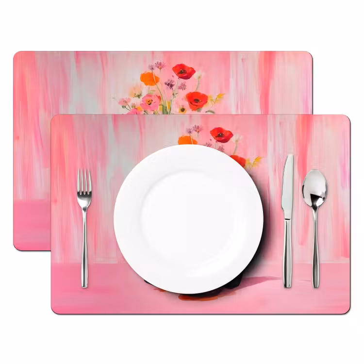 Placemat - 6 stuks - Roze - Bloemen - Cowboy — 2