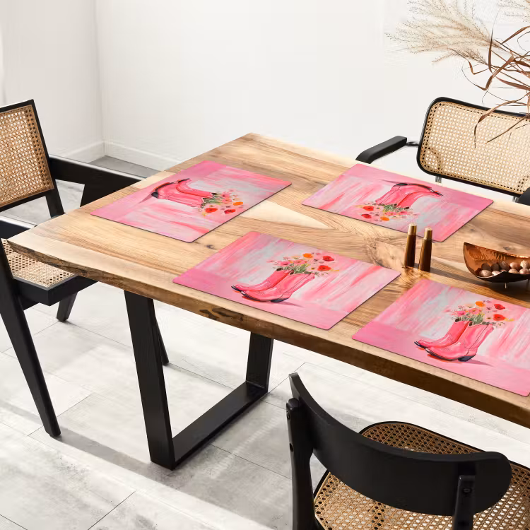 Placemat - 6 stuks - Roze - Bloemen - Cowboy — 5