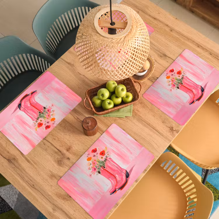 Placemat - 6 stuks - Roze - Bloemen - Cowboy — 6