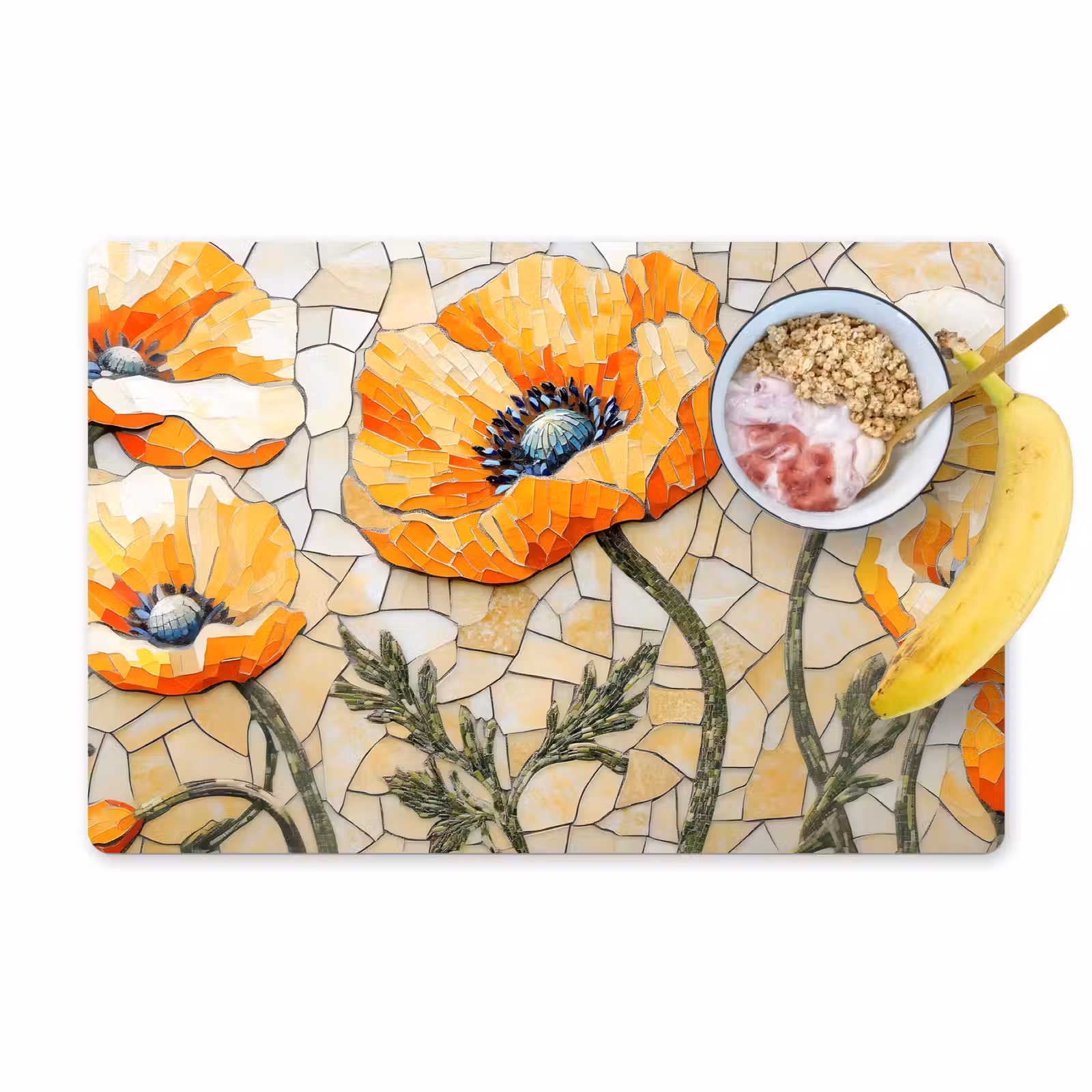 Placemat - 6 stuks - Klaprozen - Oranje - Mozaïek - Bladeren — 1