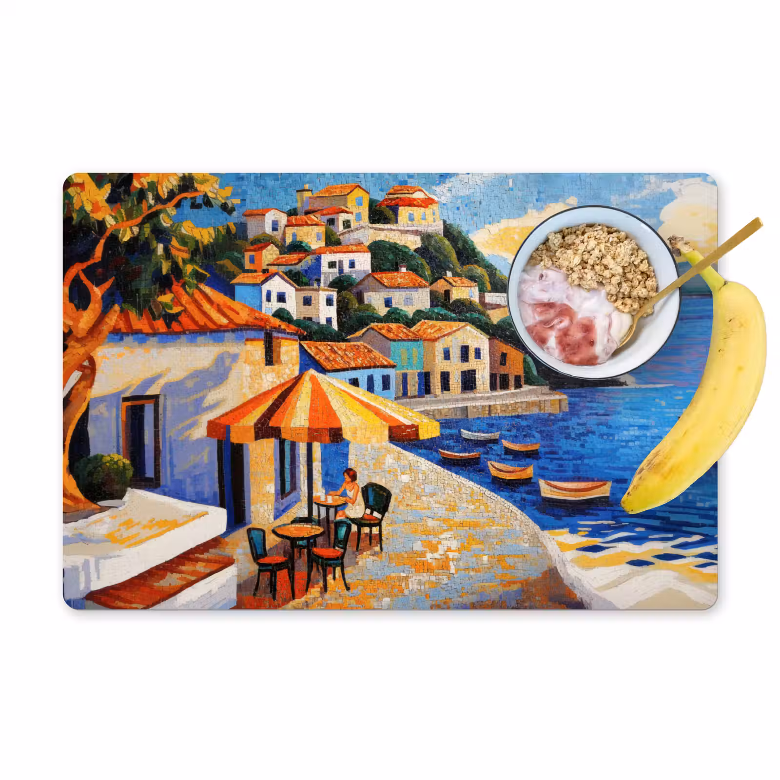 Placemat - 6 stuks - Kustdorp - Huisjes - Mozaïek - Zee — 1