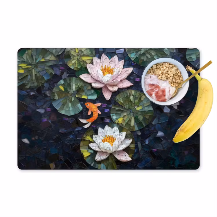 Placemat - 6 stuks - Glasstukjes - Leliebladeren - Vis - Oranje — 1