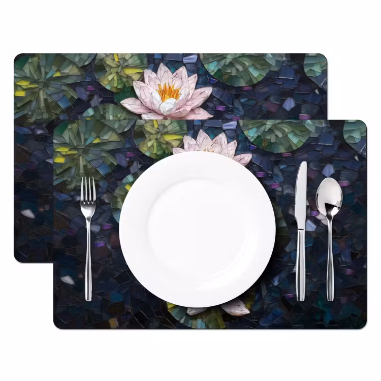 Placemat - 6 stuks - Glasstukjes - Leliebladeren - Vis - Oranje — 2