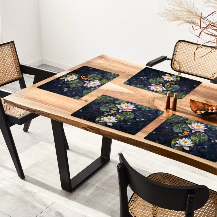 Placemat - 6 stuks - Glasstukjes - Leliebladeren - Vis - Oranje — 5