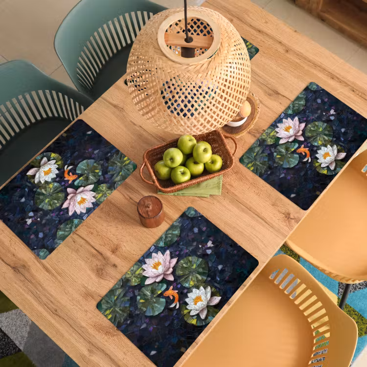 Placemat - 6 stuks - Glasstukjes - Leliebladeren - Vis - Oranje — 6
