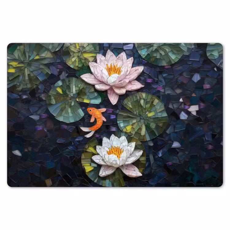 Placemat - 6 stuks - Glasstukjes - Leliebladeren - Vis - Oranje — 7