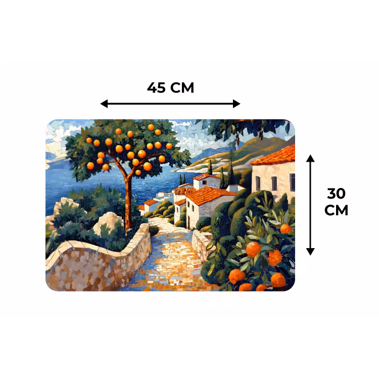 Placemat - 6 stuks - Huizen - Mozaïek - Sinaasappelbomen - Zee — 3