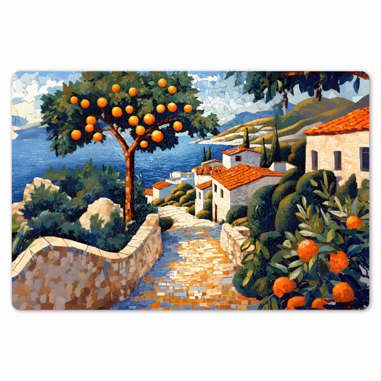 Placemat - 6 stuks - Huizen - Mozaïek - Sinaasappelbomen - Zee — 7