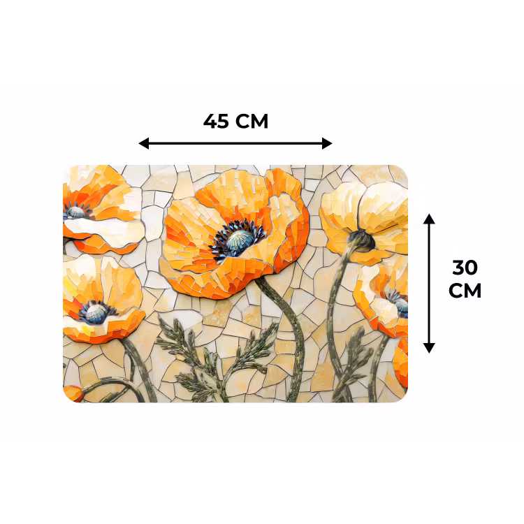 Placemat - 6 stuks - Klaprozen - Oranje - Mozaïek - Bladeren — 3