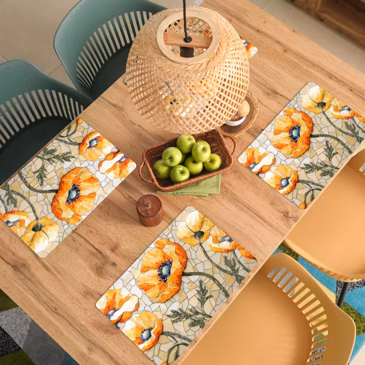 Placemat - 6 stuks - Klaprozen - Oranje - Mozaïek - Bladeren — 6