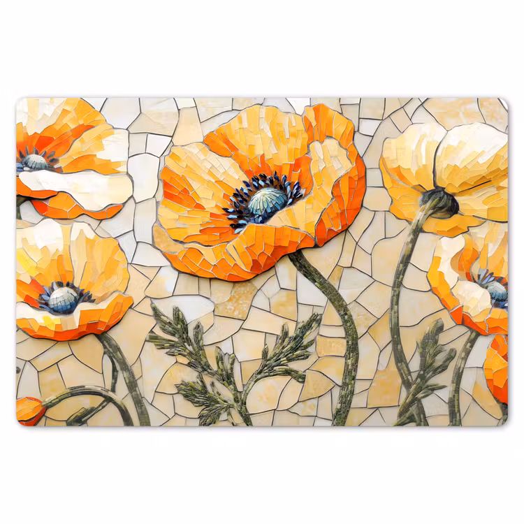 Placemat - 6 stuks - Klaprozen - Oranje - Mozaïek - Bladeren — 7