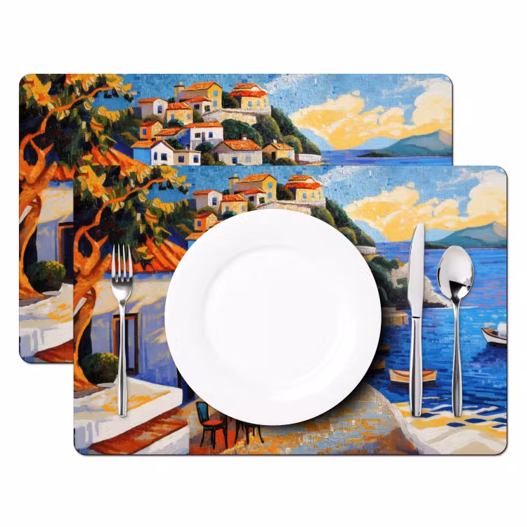 Placemat - 6 stuks - Kustdorp - Huisjes - Mozaïek - Zee — 2