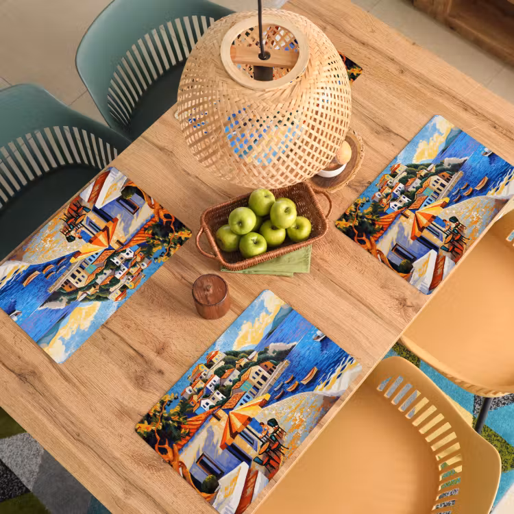 Placemat - 6 stuks - Kustdorp - Huisjes - Mozaïek - Zee — 6