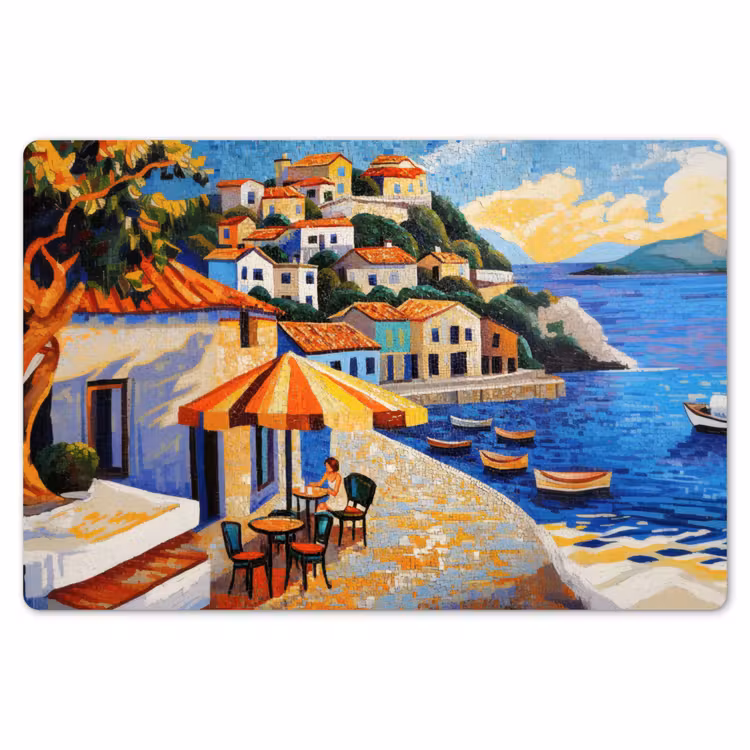 Placemat - 6 stuks - Kustdorp - Huisjes - Mozaïek - Zee — 7