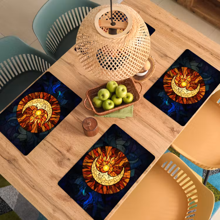 Placemat - 6 stuks - Mozaïek - Glas - Maan - Donkerblauw — 6