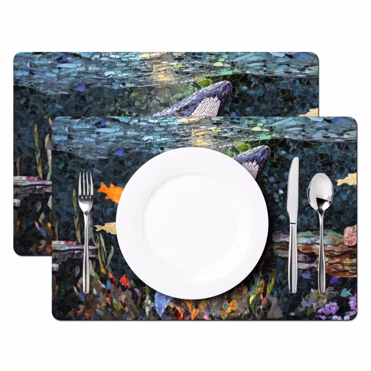 Placemat - 6 stuks - Mozaïek - Walvis - Koraal - Water — 2