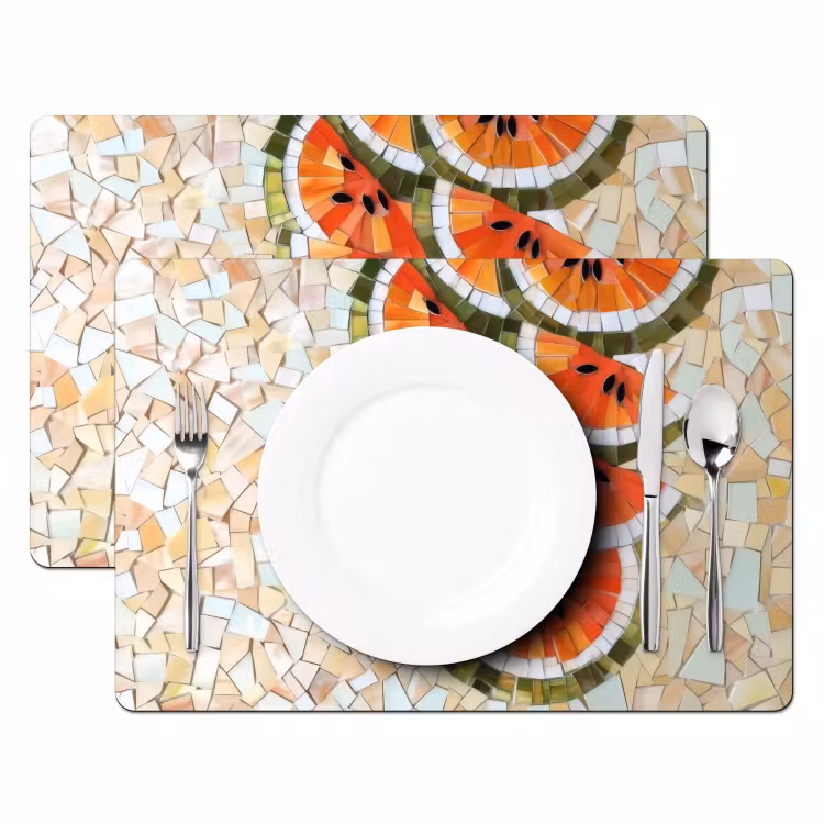 Placemat - 6 stuks - Mozaïek - Watermeloen - Rood - Pitten — 2