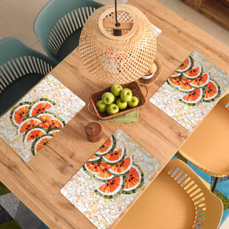 Placemat - 6 stuks - Mozaïek - Watermeloen - Rood - Pitten — 6