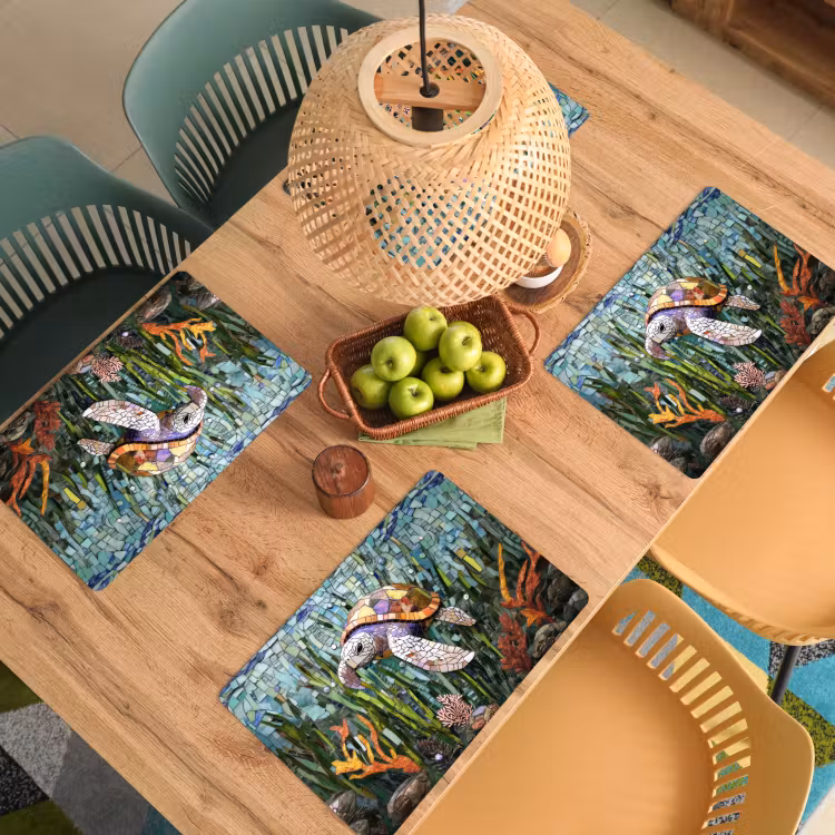 Placemat - 6 stuks - Schildpad - Zeewier - Mozaïek — 6