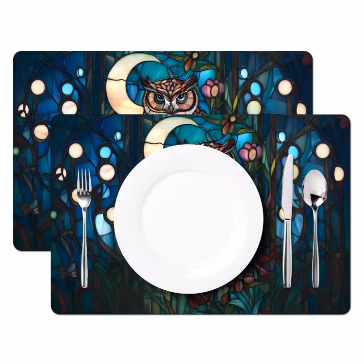Placemat - 6 stuks - Uil - Mozaïek - Maan - Nacht — 2