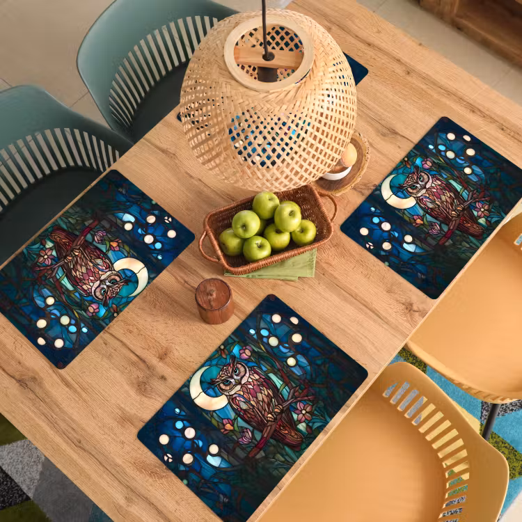 Placemat - 6 stuks - Uil - Mozaïek - Maan - Nacht — 6