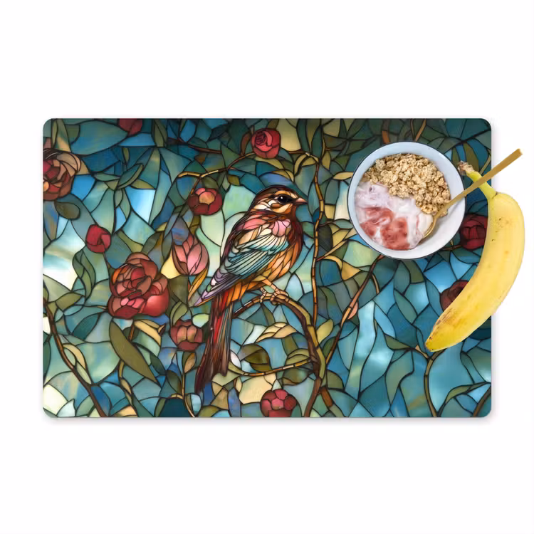Placemat - 6 stuks - Vogel - Tak - Rozen - Mozaïek — 1