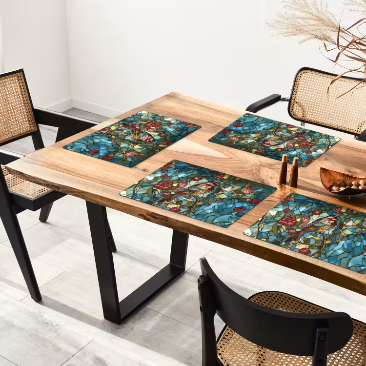 Placemat - 6 stuks - Vogel - Tak - Rozen - Mozaïek — 5