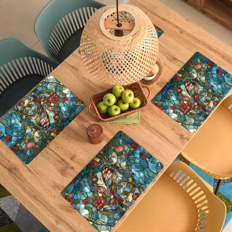 Placemat - 6 stuks - Vogel - Tak - Rozen - Mozaïek — 6