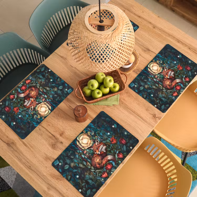 Placemat - 6 stuks - Vos - Mozaïek - Bos - Maan — 6