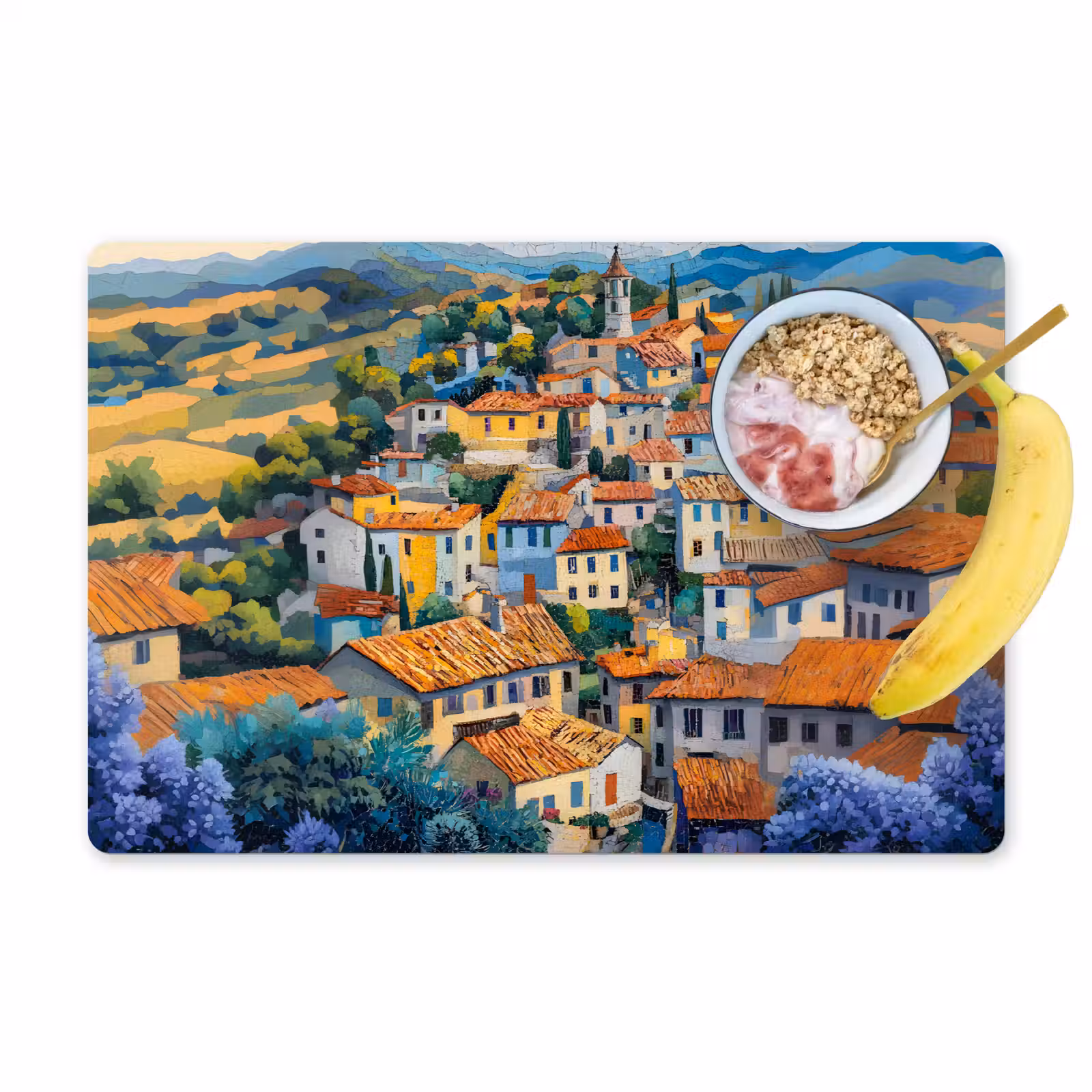 Placemat - 6 stuks - Dorp - Heuvels - Landschap - Bomen — 1