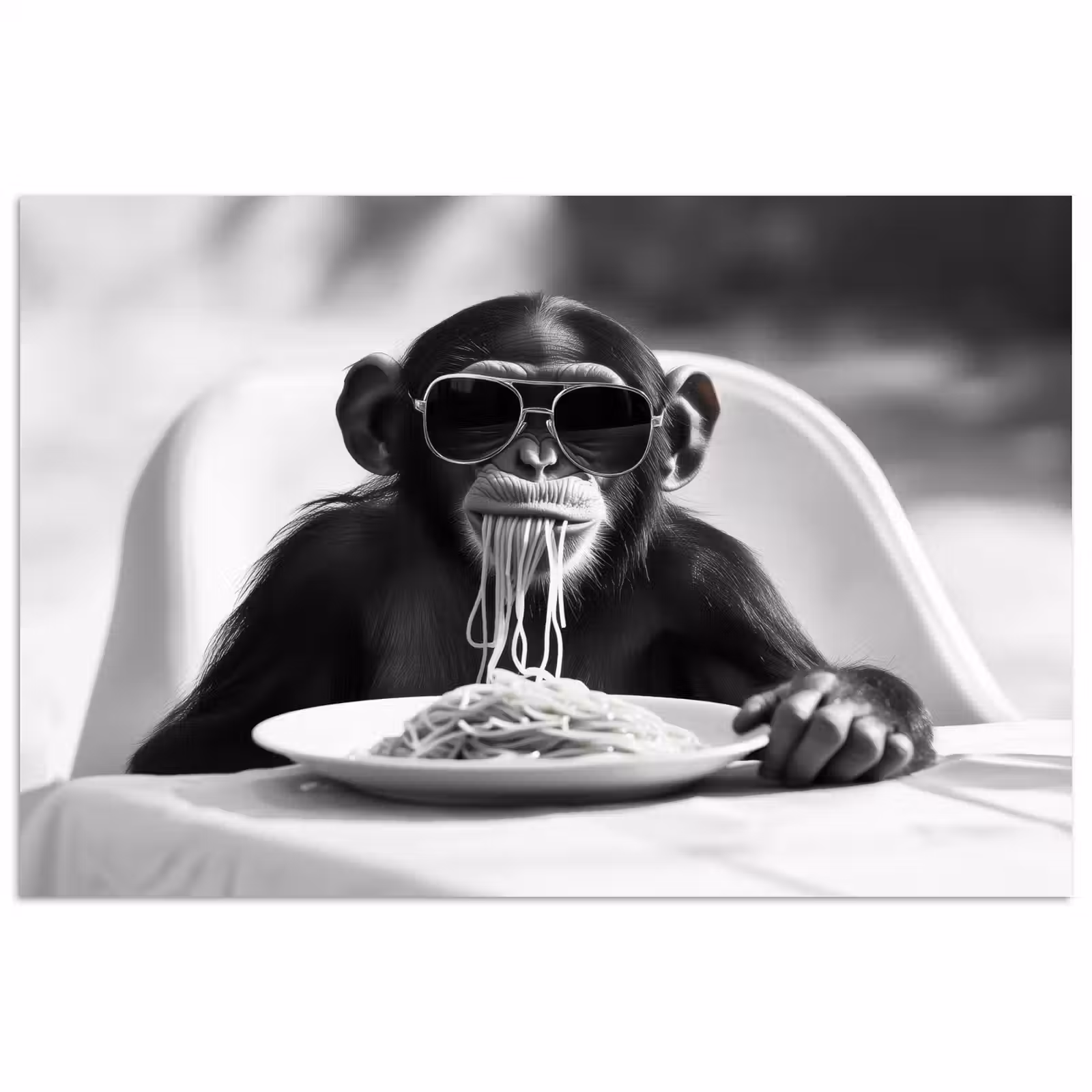 Poster - Aap - Spaghetti - Zonnebril - Zwart wit - Cool - Dier — 1