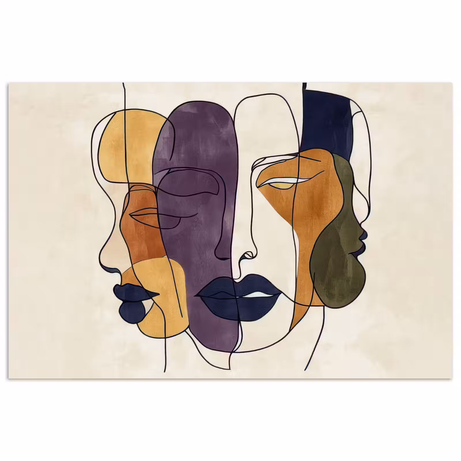 Poster - Abstract - Overlappende gezichten - Paars - Donkergroen — 1