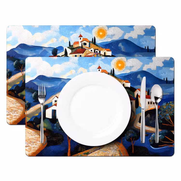 Placemat - 6 stuks - Dorp - Heuvelachtig - Zon - Mozaïek — 2