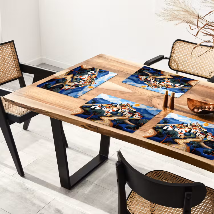 Placemat - 6 stuks - Dorp - Heuvelachtig - Zon - Mozaïek — 5