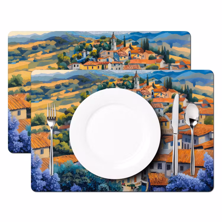 Placemat - 6 stuks - Dorp - Heuvels - Landschap - Bomen — 2