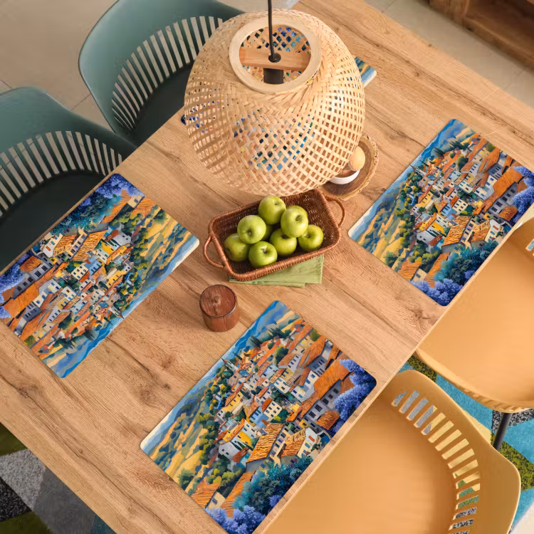 Placemat - 6 stuks - Dorp - Heuvels - Landschap - Bomen — 6