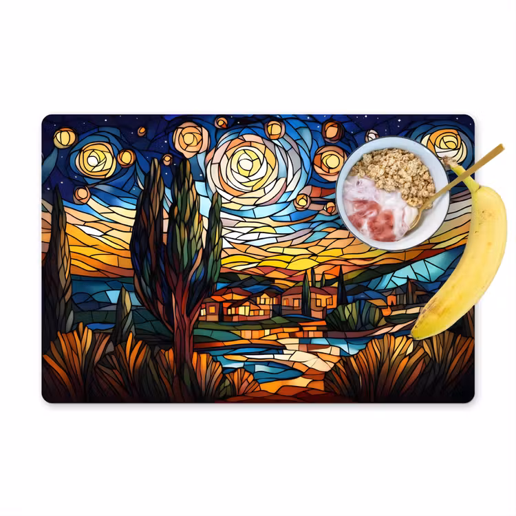 Placemat - 6 stuks - Hemel - Sterren - Mozaïek - Huizen — 1