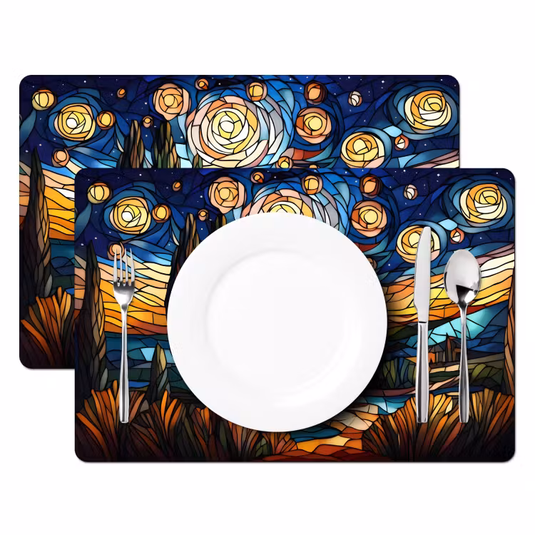 Placemat - 6 stuks - Hemel - Sterren - Mozaïek - Huizen — 2