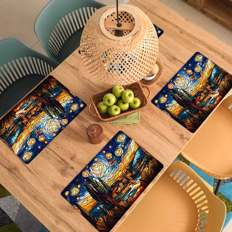 Placemat - 6 stuks - Hemel - Sterren - Mozaïek - Huizen — 6