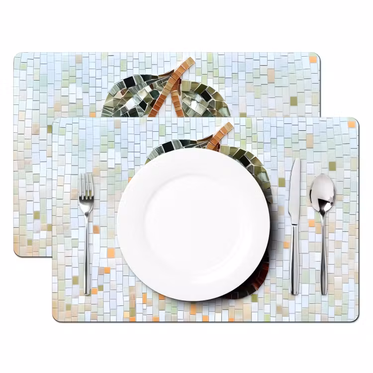 Placemat - 6 stuks - Kersen - Rood - Mozaïek - Blaadjes — 2