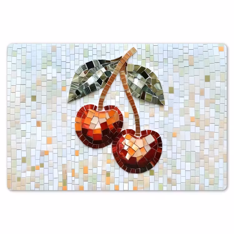 Placemat - 6 stuks - Kersen - Rood - Mozaïek - Blaadjes — 7