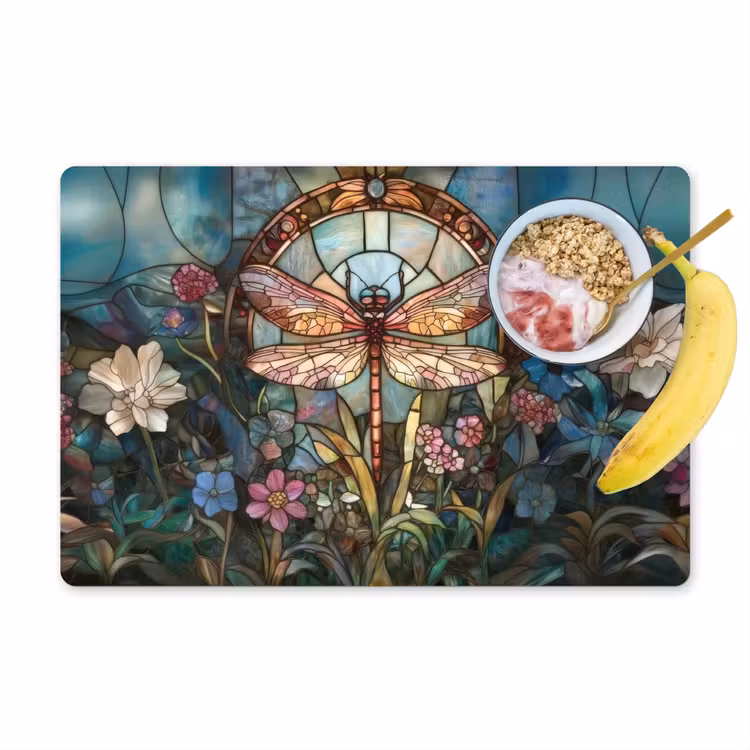 Placemat - 6 stuks - Libelle - Mozaïek - Bloemen - Kleurrijk — 1
