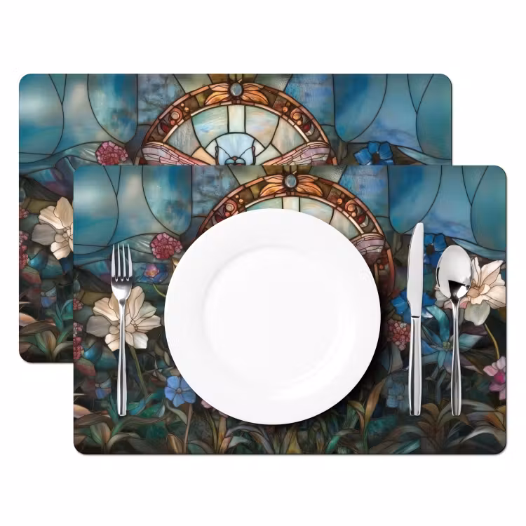 Placemat - 6 stuks - Libelle - Mozaïek - Bloemen - Kleurrijk — 2