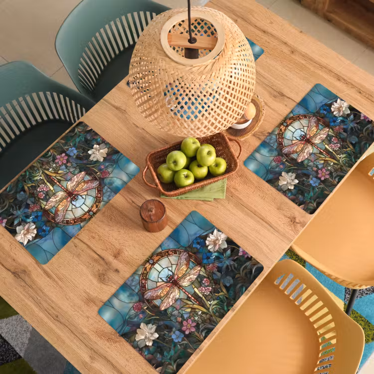 Placemat - 6 stuks - Libelle - Mozaïek - Bloemen - Kleurrijk — 6